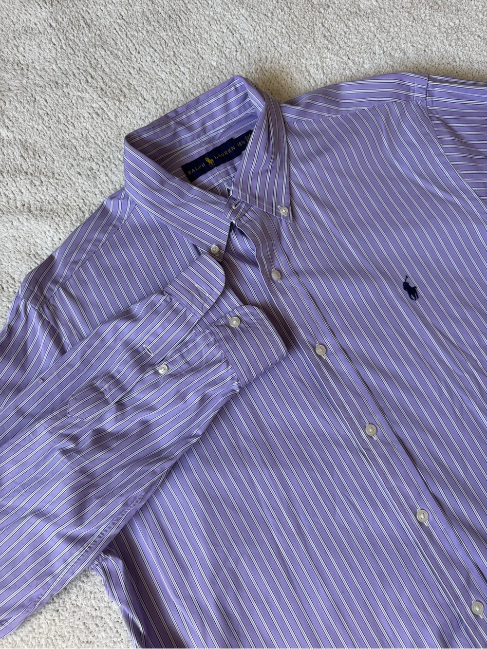 Ralph Lauren Lavender and White Striped Button-Down Dress Shirt